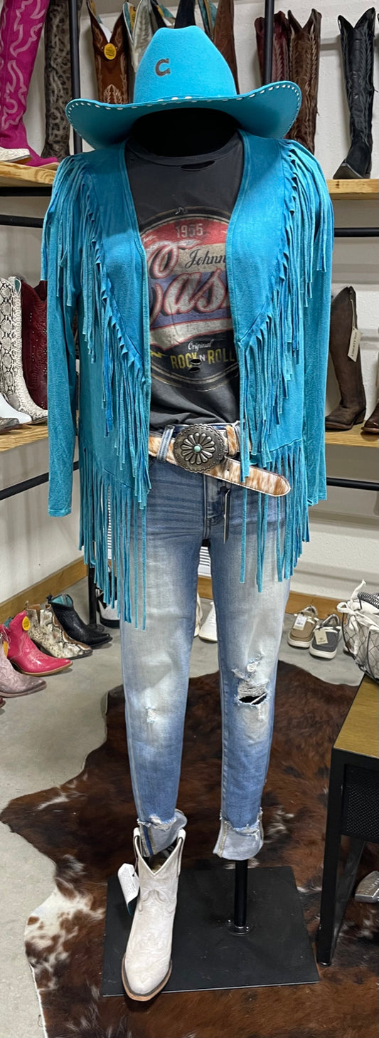 Turquoise Sky Fringe Jacket- T- Party