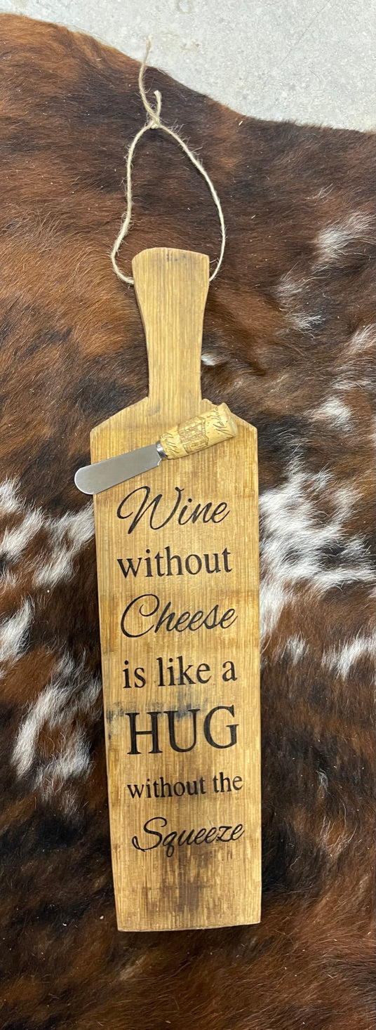 Whiskey Barrel Cheese Board with Cork Knife- Whiskey and Wine Design