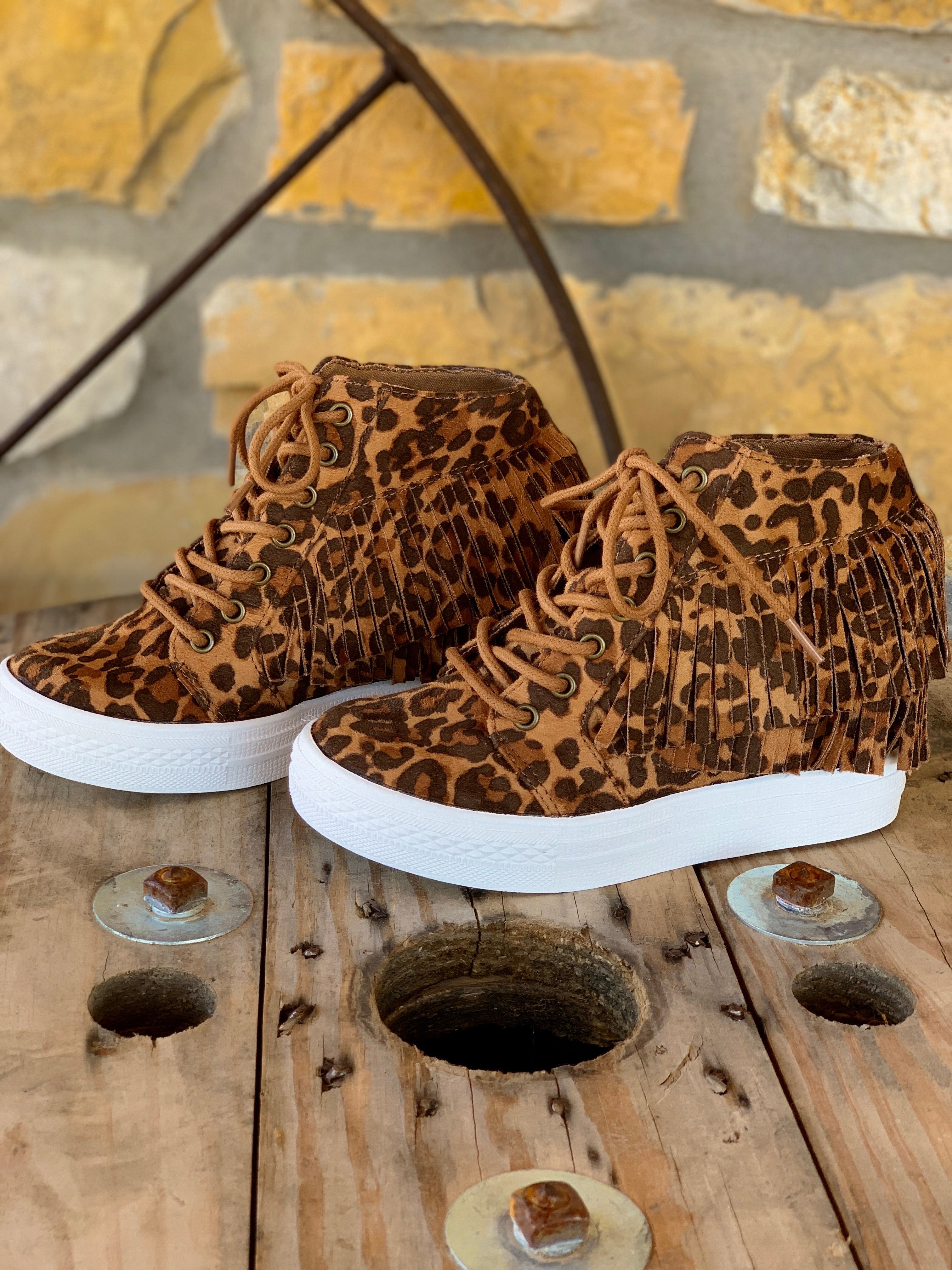 Leopard fringe hot sale booties